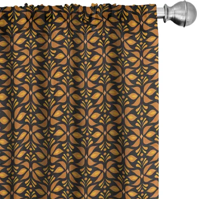 Zdjęcie produktu dla ABAKUHAUS Retro zasłony, firanki, motyw geometrycznej mozaiki kwiatowej w stylu vintage na płytkach w kolorze ziemi, 2 sztuki 75 x 175 cm, ciemny brąz i nagietek