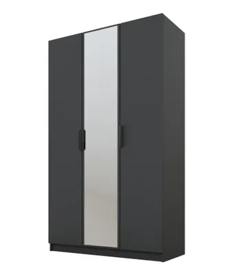 Produktbild von PAWS MOBEL Kippbarer Graphit Kleiderschrank 150x52x200 cm, dreitüriger offener Kleiderschrank mit Spiegel, mit Einlegeböden und Kleiderbügel