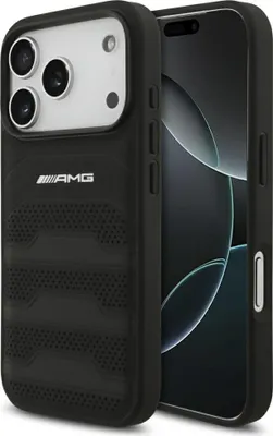 Imagen del producto de Funda para iPhone 18 Pro / iPhone 17 Pro de Mercedes AMG, de cuero genuino, color , con logo blanco en relieve