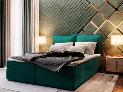 Produktbild von Masseno Boxspringbett LENTE M 180x200 cm Komplett-Set mit Bonell Matratze und Topper, Polsterbett mit Bettkästen -Grün, MONOLITH 37