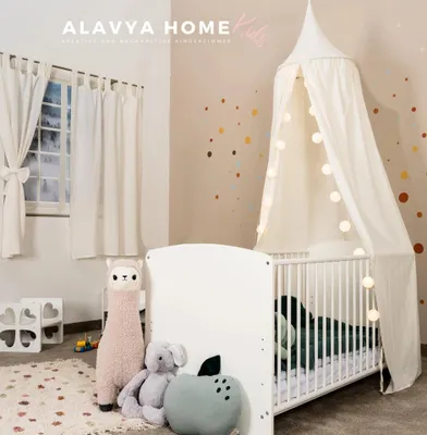 Produktbild von Alavya Home Baldachin Betthimmel 250x50 cm Musselin Baumwolle Creme mit Montageset zum Kleben oder Bohren für Kinderzimmer