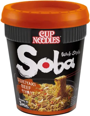 Produktbild von Nissin Cup Noodles Soba Sukiyaki Beef Instantnudeln Packung 89g