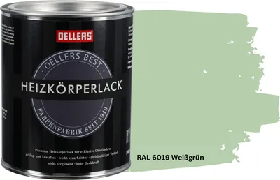 Produktbild von OELLERS Premium Heizkörperlack 1L – RAL 6019 Weißgrün | Heizkörperfarbe & Heizungsfarbe | Hochdeckender Heizungslack | Hitzebeständig & langlebig