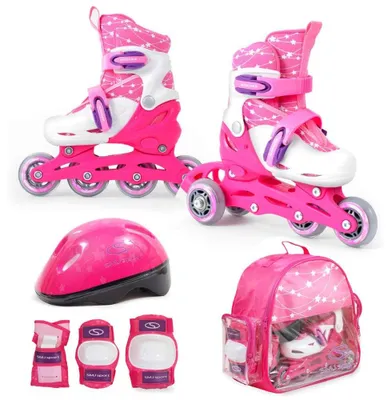 Image de Pattins à roulettes 2 en 1 pour enfants, avec protections et casque
