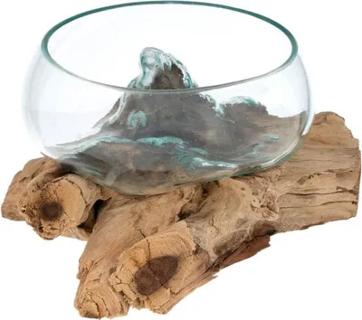 Obrázek produktu pro Foukaná skleněná miska na teakovém dřevě, 20 cm
