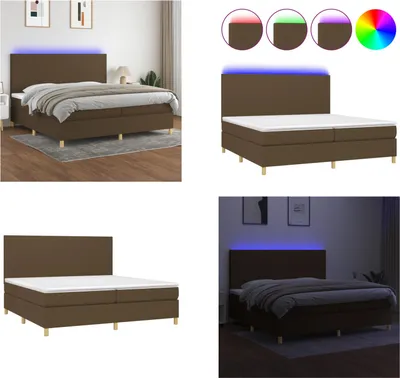 Produktbild von vidaXL Boxspringbett mit Matratze & LED Dunkelbraun 200x200 cm Stoff - Boxspringbett - Boxspringbetten - Bett - Schlafzimmermöbel