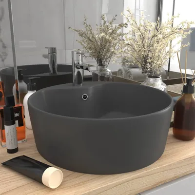Produktbild von The Living Store Luxus-Waschbecken mit Überlauf Matt Dunkelgrau 36x13 cm Keramik