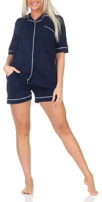 Obrázek produktu pro Normann dámské pyžamo s krátkým rukávem v klasickém stylu z žerzeje - také v plus size velikosti ; námořnická modrá , 36