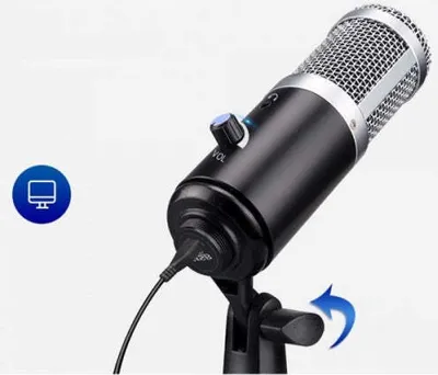 Produktbild von SYSTEM-S Kondensator Mikrofon USB 2.0 Anschluss mit Klinkenanschluss und Standfuß Schwarz