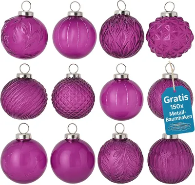 Produktbild von Weihnachtskugeln 12er Set Glas Christbaumkugeln Christbaumschmuck Lila 00208