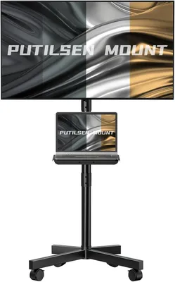 Immagine prodotto di Supporto TV con rotelle, per schermi da 23 a 60 pollici, regolabile in altezza, standard VESA 400x400 mm, capacità di carico 40 kg, colore nero, ideale per l'ufficio
