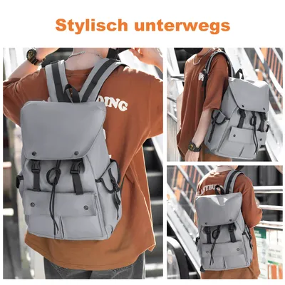 Produktbild von Damen Herren Rolltop Rucksack Wasserdicht Groß 35L mit Laptopfach 15,6 Zoll, Leicht Fahrradrucksack Reiserucksack für Uni Freizeit, Grau