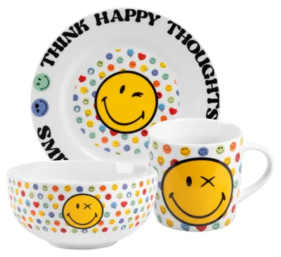Produktbild von Smileyworld Frühstücksset - Geschirr Set 3-teilig Teller, Schale & Tasse aus Porzellan