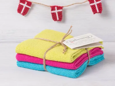 Produktbild von Solwang Wischtuch LIME PINK TÜRKIS KOMBI gestrickt 3er Set Küchentuch Spültuch