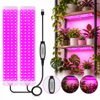 Productafbeelding van Plantlamp met 192 LED's, volledig spectrum, 5V USB, 2 panelen, groeilamp met timer (3/9/12 uur) en 4 helderheidsniveaus, ultradun, geschikt voor kamerplanten, groenten en bloemen