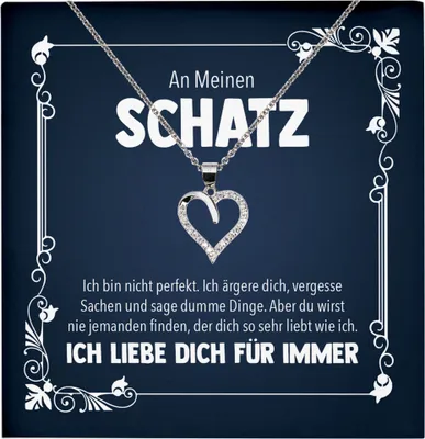 Produktbild von 22Feels Echt Silber Halskette - Schatz Geschenk Frauen Schmuck Set Hochzeitstag Ehefrau Valentinstag für Sie Freundin Jahrestag - Herz Anhänger, Karte