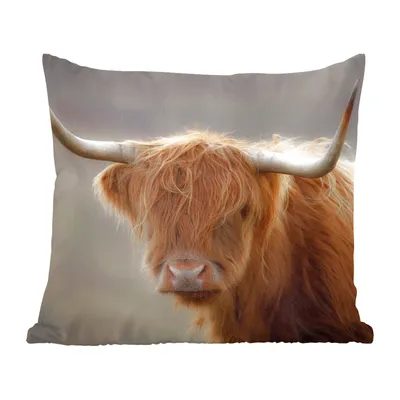Produktbild von MuchoWow® Zierkissen Sofakissen Wohnzimmer Dekokissen 45x45 cm Schottisches Hochlandrind - Licht - Porträt - Schlafpolster - Polster für das Sofa