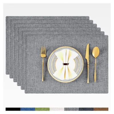Produktbild von Abwaschbare Tischsets im 6er Set, Platzsets aus Leinen, hitzebeständige und rutschfeste Tischuntersetzer, dunkelgrau