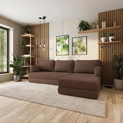 Produktbild von Masseno Ecksofa LEA mit Metallgestell, Modulares Schlafsofa aus Schaumstoff, Klappbares Bodensofa, Schlaffunktion - Braun, QUELLE 25