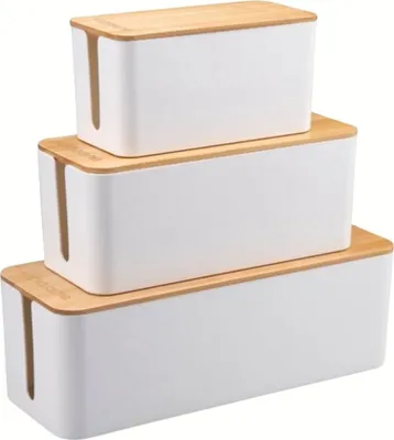Produktbild von BUDDLEY Kabelbox Bambus (SET), Kabelbox, Kabelaufbewahrungsbox Steckerleiste, Kabelmanagement, Kabelorganisation Schreibtisch, Kabelorganisation