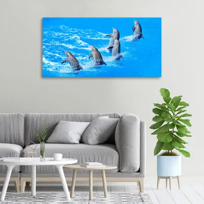 Produktbild von Tulup® Leinwandbild -100x50 cm - Wandkunst - Drucke auf Leinwand - Leinwanddruck  - Tiere - Blau - Delfine