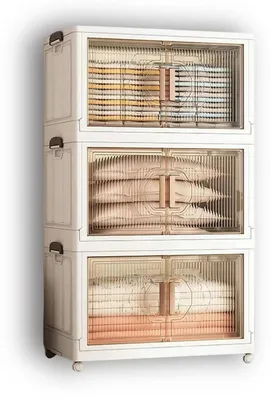 Obrázek produktu pro Úložná krabice – skládací úložný box – sada 3 kusů – objem 52,7 l – průhledné dvířka – možnost stohování – plast PP bez BPA
