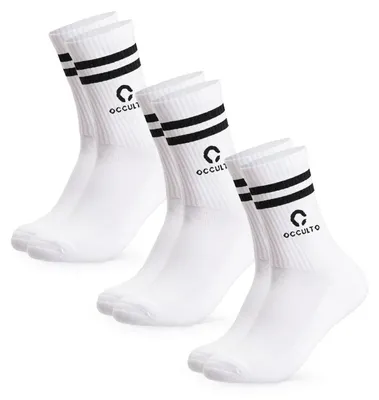 Produktbild von Occulto Damen & Herren Logo Tennissocken mit Streifen 3er Pack (Modell: Ray)