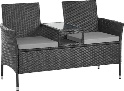 Produktbild von SVITA CHICAGO Rattan-Bank Garten-Bank Lounge Sitzecke Schwarz