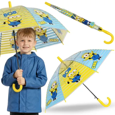 Produktbild von MINIONS Kinder Klappschirm mit Druckknopfverschluss, transparenter Automatikschirm