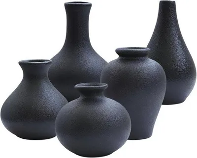 Produktbild von Famanu Keramisches Vasen-Set, kleine Blumenvasen, matte Dekoration für Pampasgras, moderne Vasen, Boho-Blumenvasen (schwarz)