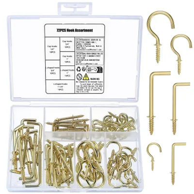 Produktbild von 72-teiliges Set mit Schraubhaken: 38 Deckenhaken und 34 L-förmige Schraubhaken