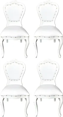 Produktbild von Casa Padrino Luxus Barock Esszimmer Set Weiß / Weiß 45 x 47 x H. 99 cm - 4 handgefertigte Esszimmerstühle mit Kunstleder - Barock Esszimmermöbel