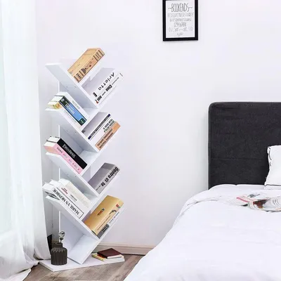 Obrázek produktu pro Designová knihovna strom, bílá, 8 polic, 50 x 25 x 141,5 cm