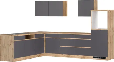 Produktbild von Held Möbel Winkelküche ohne Geräte PISA 300 cm grau matt zerlegt Variante reversibel 1130.6311