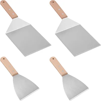 Zdjęcie produktu dla Łopatki do grillowania 4 sztuki, stal nierdzewna, drewniany uchwyt, do grilla