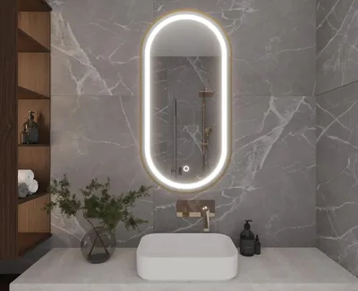 Image de Miroir mural ovale ORIEN avec éclairage LED - or
