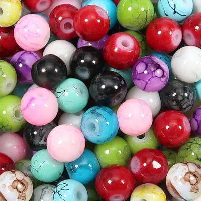 Produktbild von Famanu Glaskugeln Marmor-Effekt 6 mm 100 Stück – Runde gemischte Farben