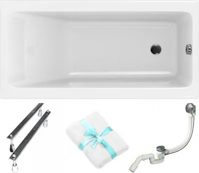 Obrázok produktu pre Cersanit | Vaňa - Vaňa obdĺžniková Crea Slim - 150 x 75 cm - akrylátová - nízky okraj - sifón - nožičky - biela