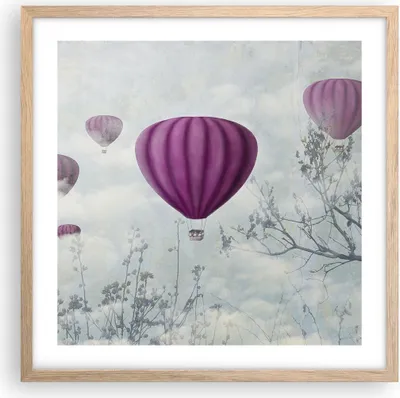 Produktbild von Gerahmtes Poster - Rahmen in heller Eiche - Ballon Baum Flug - 50x50 cm - Wand Bild - Wanddeko - Wandbilder - Kunstposter - Wandposter - Bilderrahmen - Bilder - Kunstdruck - Wandbild - P2NAC50x50-3581