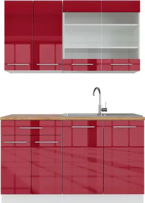 Produktbild von Singleküche Vicco Fame-Line Bordeaux Hochglanz/Weiß 140 cm , AP Eiche, Model 42633