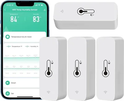 Produktbild von 4er-Pack WLAN-Hygrometer mit App-Steuerung, Kabellose Temperatur- und Feuchtigkeitssensoren für Innen & Außen
