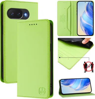 Obrázek produktu pro Kožené pouzdro pro Google Pixel 10A, flipové pouzdro s přihrádkami na karty, peněženkou a stojánkem Zelený