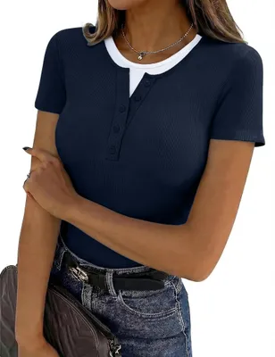 Imagen del producto de Solidchoice - Camiseta de mujer con botones decorativos y mangas cortas