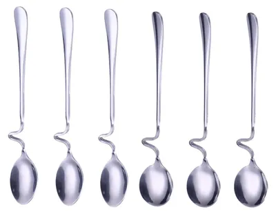 Obrázek produktu pro Nerezové lžíce s ohnutou rukojetí, nerezové lžíce na med, lžíce s ohnutou rukojetí, kávové lžíce, lžíce na míchání, lžíce na med a džem, čajové lžíce, spirálový design, lžíce na podávání dezertů, lžíce na míchání mléka, sada 6 kusů