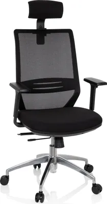 Produktbild von hjh OFFICE Profi Bürostuhl PROFONDO PRO Ergonomischer Schreibtischstuhl mit Armlehnen (höhenverstellbar) Stoff / Netzstoff Schwarz Drehstuhl für Büro, Zuhause
