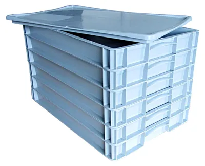 Produktbild von 6 Pizzaballenboxen in Grau mit 1 grauem Auflagedeckel