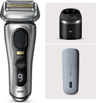 Image de Rasoir électrique Series 9 Pro+ de Braun, station de nettoyage, étui de chargement du rasoir (PowerCase), Wet & Dry, 9577cc, Argent