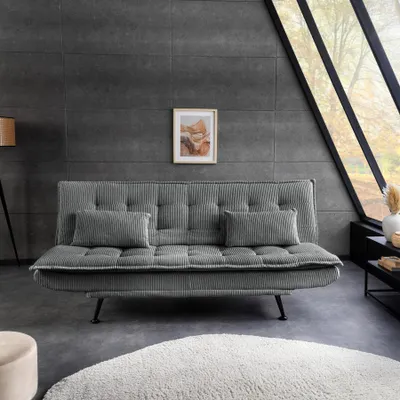 Produktbild von riess-ambiente Modernes Schlafsofa JAZZ 190 cm grau Cord 3‑Sitzer Couch mit Metallbeinen