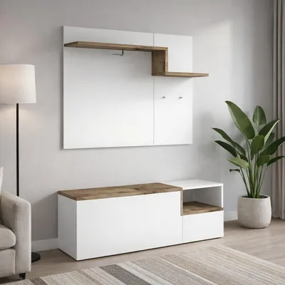 Image de Graziella - Meuble d'Entrée, 120x40x154h cm Blanc Brillant, 3 Étagères Fabriqué en Italie