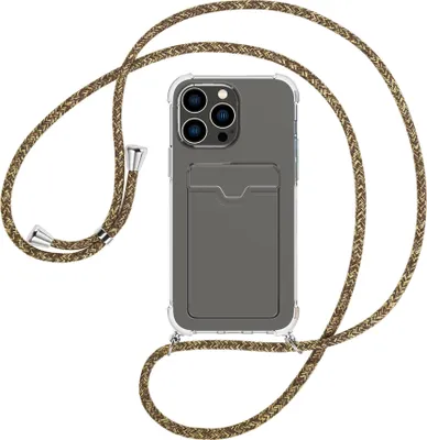 Produktbild von Handykette Backcover-Schutzhülle mit Band (Metall silberfarben) für Apple iPhone 15 Pro Max - braun+beige